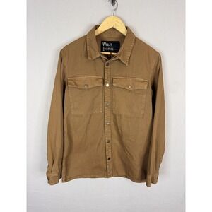 Wild Horse Mens Brown Twill Snap Front Long Sleeve Shirt Canvas work Medium